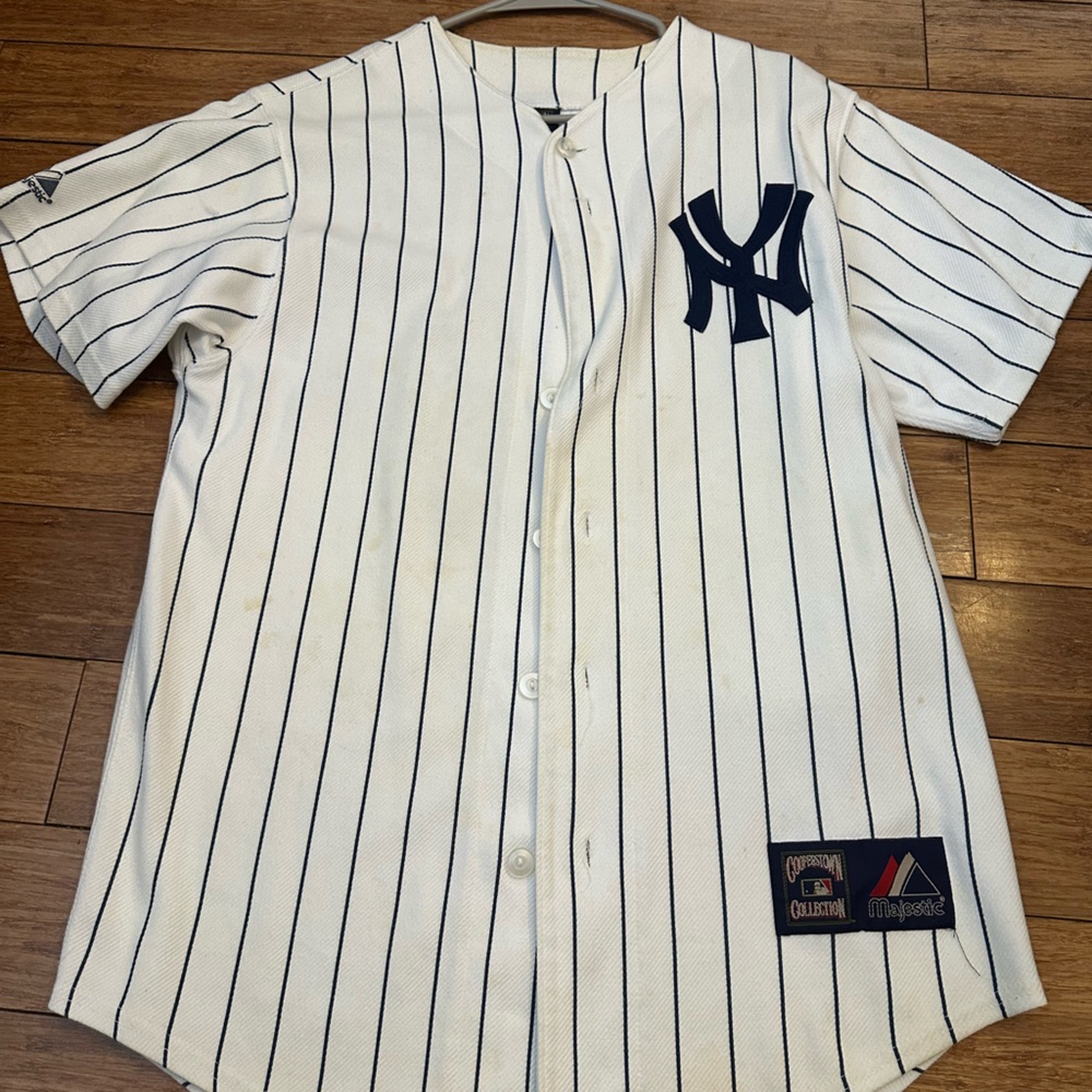 New York Yankees Yogi Berra Pinstripe Button-Up Jersey - White & Navy